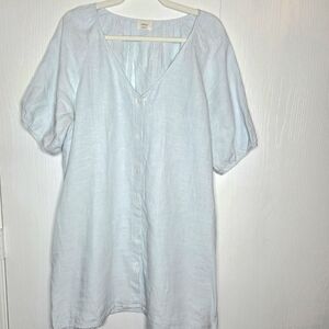 Aritzia Wilfred Light Blue Linen V-Neck Button Tunic Coastal Summer-Size S